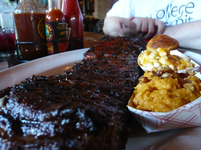 bbq pork ribs w/ whipped sweet potatoes, mac & cheese sides