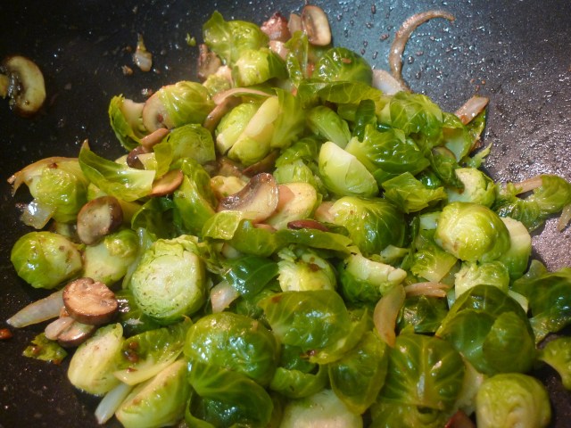 toss in the cooked brussel sprouts with the mushrooms