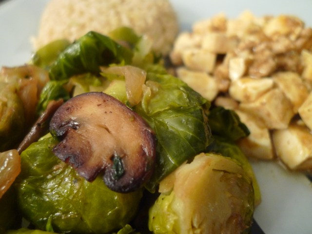 brussel sprouts with mushrooms (served with chinese mabo tofu and rice)