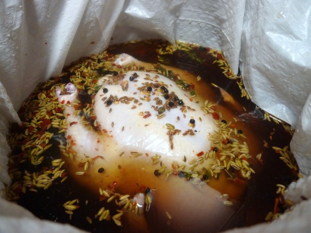 add the chicken to the brine mixture and place in a brine bag
