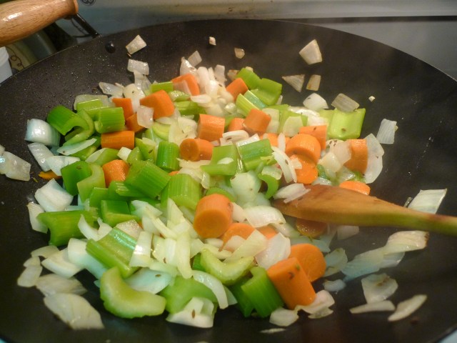 saute the chopped vegetables