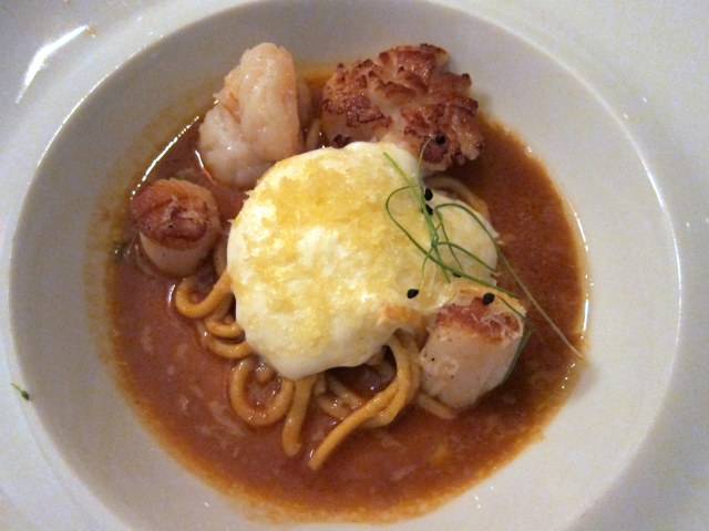 Scallops prepared in a Tandori Manner, Local Curried Cauliflower Puree