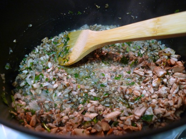 saute the onions, mushrooms, fresh herbs