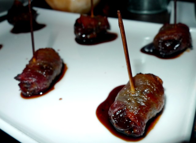 Honey-glazed dates wrapped in bacon