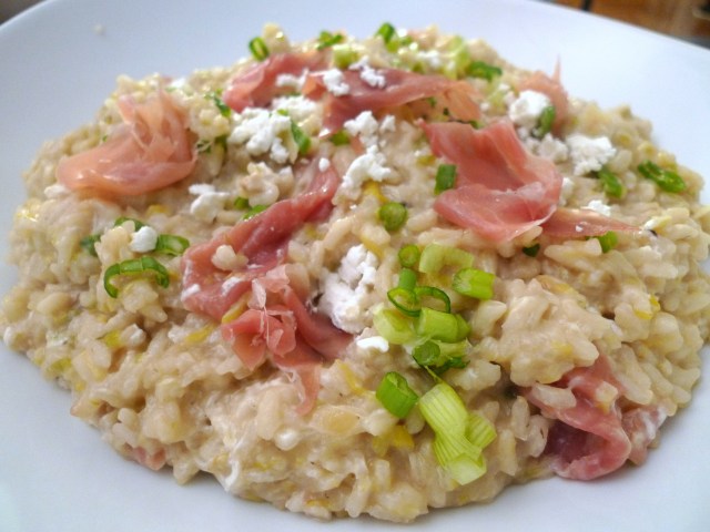 Risotto with Prosciutto, Leeks and Goat Cheese
