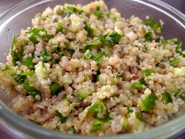 Quinoa salad with cucumber, mint, shallots and cilantro this time