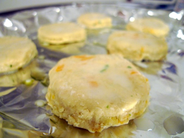 brush the biscuits with milk before baking