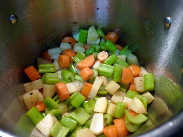 saute the vegetables in the reserved lamb fat