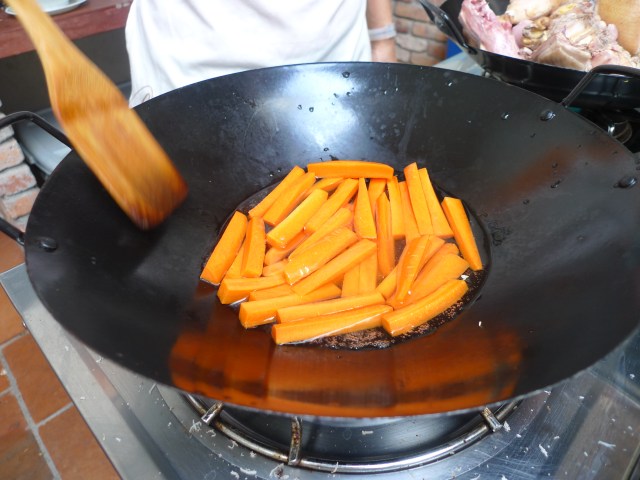 blanching the veggies in vinegar to "pickle" them