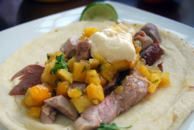 Pulled Duck Tacos with Mango Pineapple Salsa