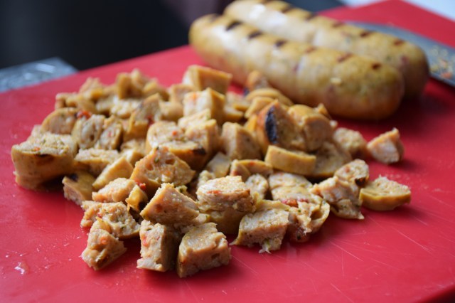 cooked and chopped chicken sausage