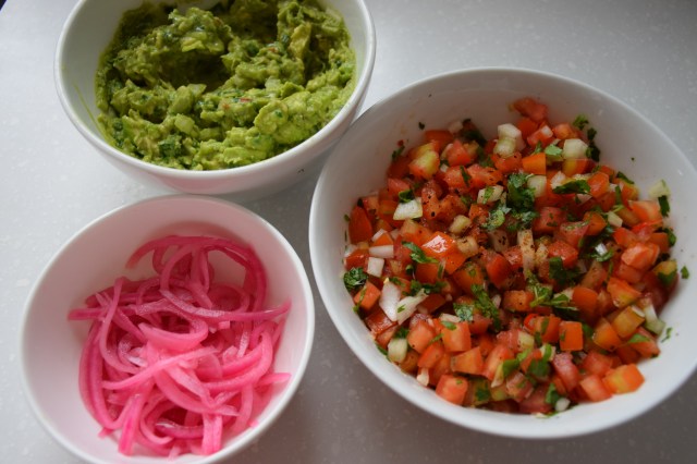 pickled red onions, guacamole, pico de gallo
