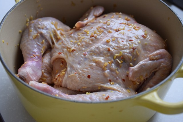 rub the lemongrass marinade all over the chicken